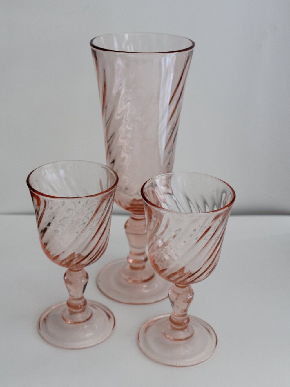 Vintage 80's Rosaline Swirl Pink Glass 3 Pieces
